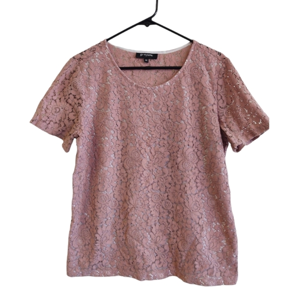 Grayson Dusty Rose Lace Short Sleeve Top Front is Lined Size Medium - Picture 5 of 12